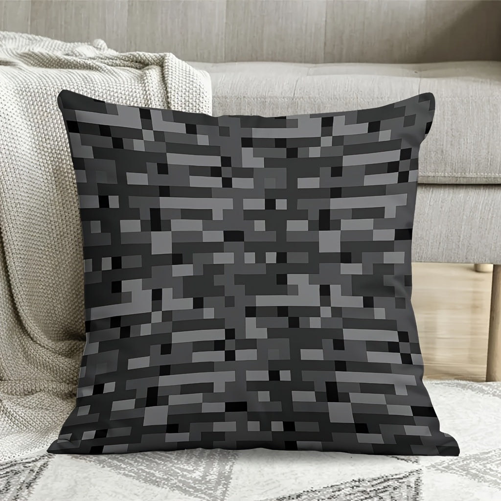 1pc MINECRAFT-Themed Pixel Art Printed Pillowcase - Soft Microfiber Sofa Cushion Cover with Zipper Closure, Machine Washable, Double-Sided Printed Design for Living Room, Bedroom & Gaming Decor, Bedroom Accessory | Modern Pil