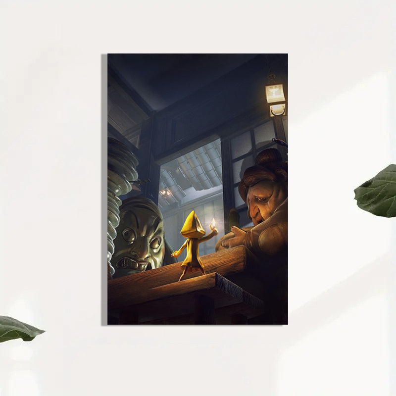 1pc Little Nightmares Complete Game Canvas Wall Art - Gothic Horror Gaming Decor with Hook Hanging Frame - Canvas Print for Gaming Room, Living Room, Office - Perfect Gift for Little Nightmares Fans - Eerie Atmosphere Poster,