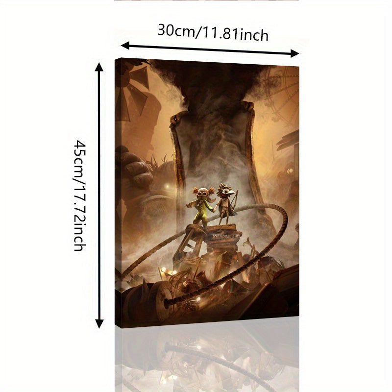 1pc Little Nightmares Game Canvas Wall Art Poster - Glowing-Eye Characters & Dark Horror-Themed Room Decor - Wrapped Canvas Framed Print with Hook Hanging - Official Game Poster for Gaming Room, Teen Bedroom - Perfect Gift fo