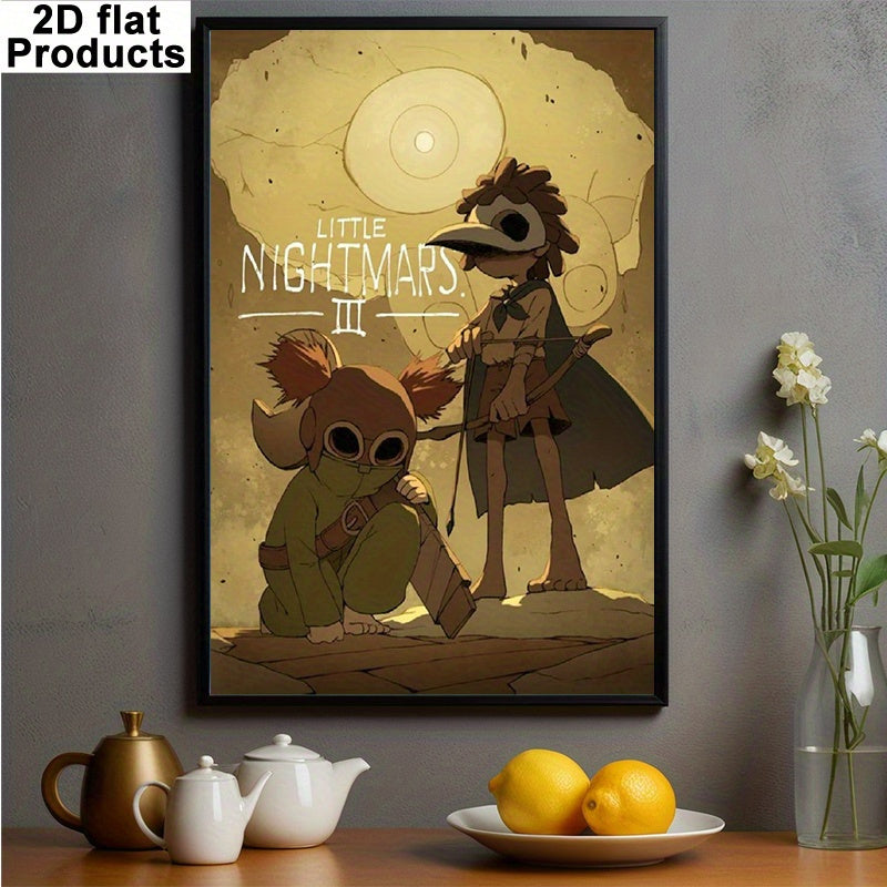 2D Flat, 1pc Little Nightmares III Inspired Frameless Canvas Painting - 30.48x45.72 cm Surreal Game Art Print, Whimsical Horror Wall Decor for Fans, Modern Minimalist Poster for Living Room, Bedroom & Office (Officially Unoff