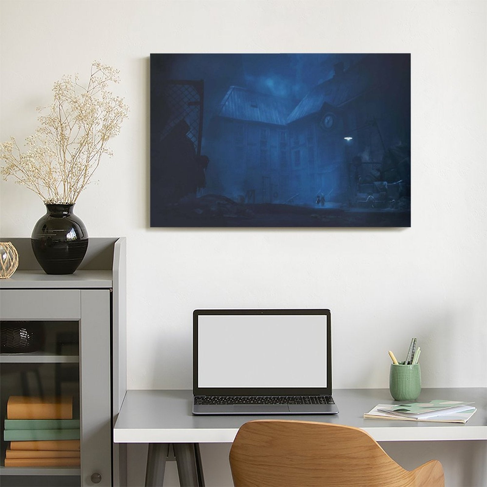 Little Nightmares Canvas Poster with Inner Frame - Eerie Game Art Wall Decor, Horizontal Wrapped Canvas Painting for Living Room, Bedroom, Dorm - Perfect Gift for Fans, Minimalist Gothic Home Decoration, Ideal for Little Nigh