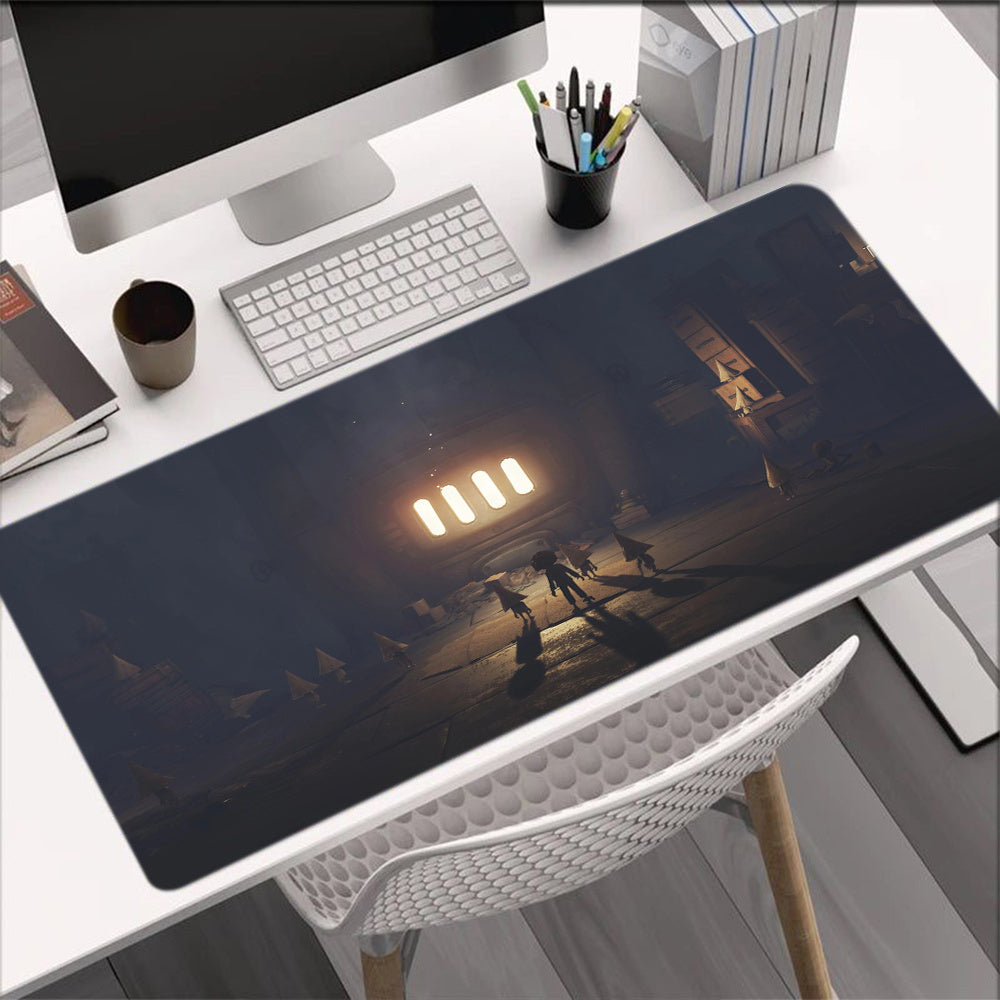 1pc Large Gaming Desk Mat & Mouse Pad with Little Nightmare Game Artwork - Eerie Night-Themed Dark Brown/Black Design, Non-Slip Rubber Base & Surface, Durable PC/Laptop Computer Keyboard Mat for Gamers,, Perfect Holiday Gift