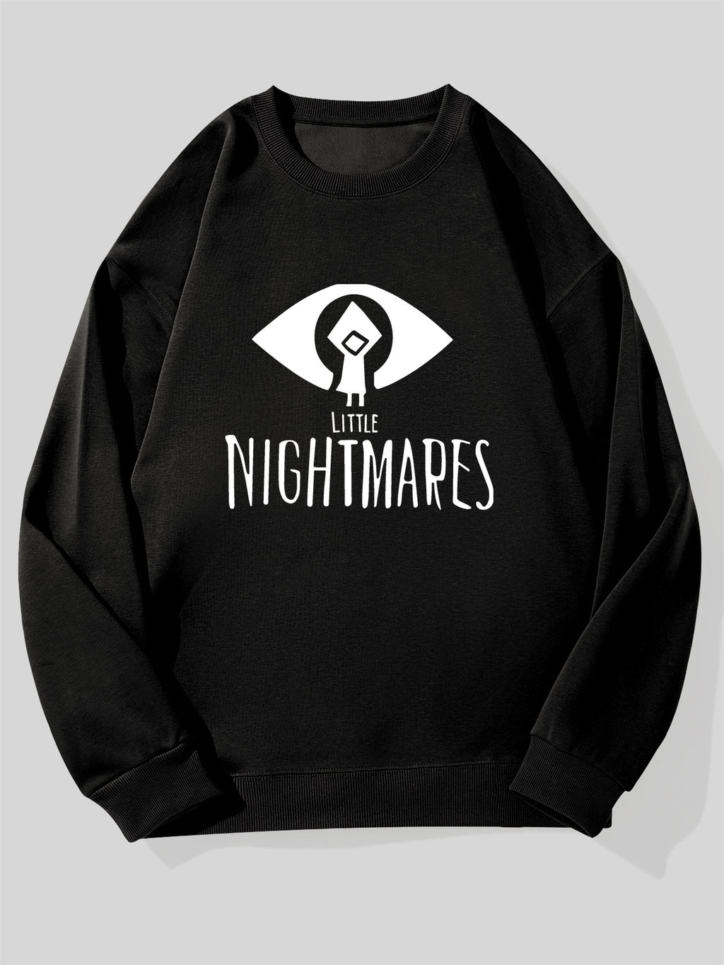 Men's Little Nightmares Logo Sweatshirt - Iconic Game Character Face & Text Design, Navy Blue Relaxed Fit Pullover, Casual Sweater for Fans, Machine Washable (Officially Inspired pparel), Scary Mens Sweater, Horror Sweat Shir