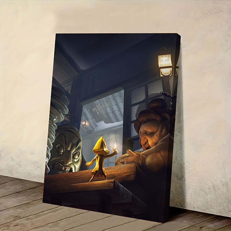 1pc Little Nightmares Complete Game Canvas Wall Art - Gothic Horror Gaming Decor with Hook Hanging Frame - Canvas Print for Gaming Room, Living Room, Office - Perfect Gift for Little Nightmares Fans - Eerie Atmosphere Poster,