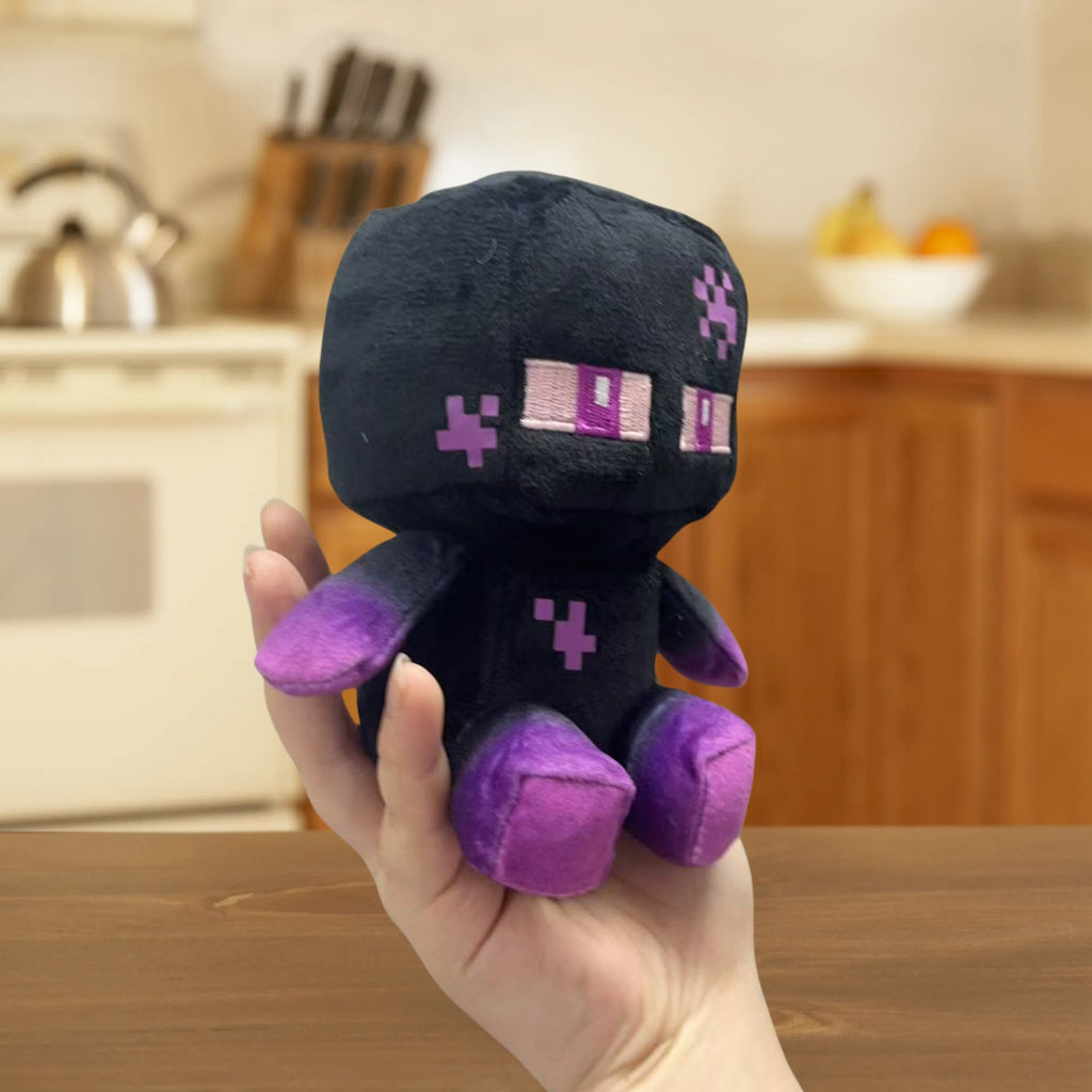 5-inch Purple & Black Pixel Art Plush Toy - Cute Sitting Shadow Figure with Purple Accents, Soft Polyester Game Enthusiast Gift for Halloween Christmas Decor, Collectible Decorative Doll for Home & Party