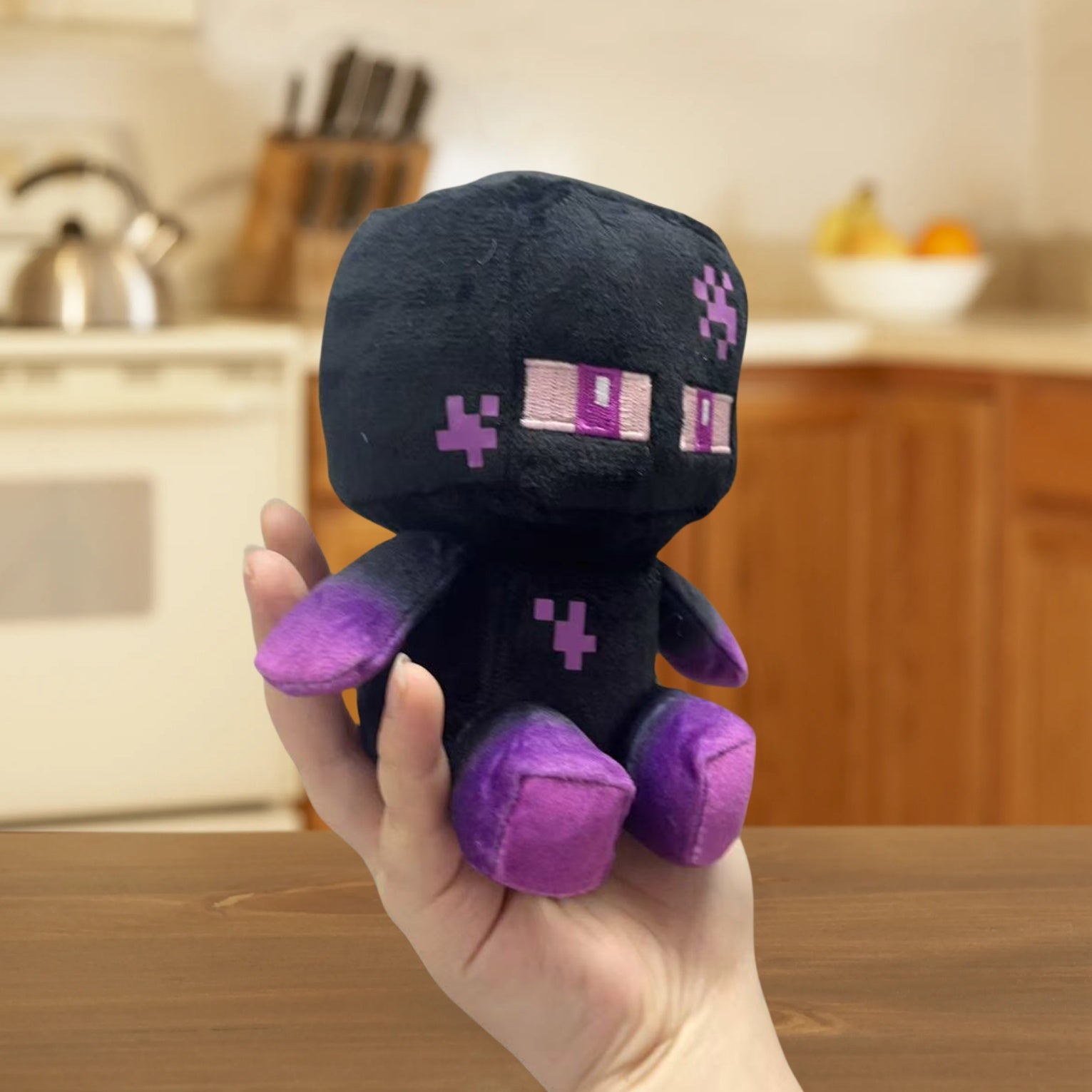 5-inch Purple & Black Pixel Art Plush Toy - Cute Sitting Shadow Figure with Purple Accents, Soft Polyester Game Enthusiast Gift for Halloween Christmas Decor, Collectible Decorative Doll for Home & Party