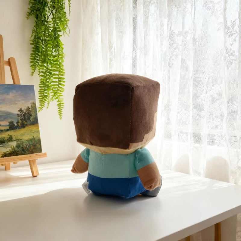 World Game Style Sitting Blue for Man Pixel Plush Doll Merchandise, Suitable as Birthday Gift, Holiday Gift, Ideal Companion Doll for Children, Holiday Present Idea, Video Game Merchandise, Sitting Blue Figure, Sitting Pose D