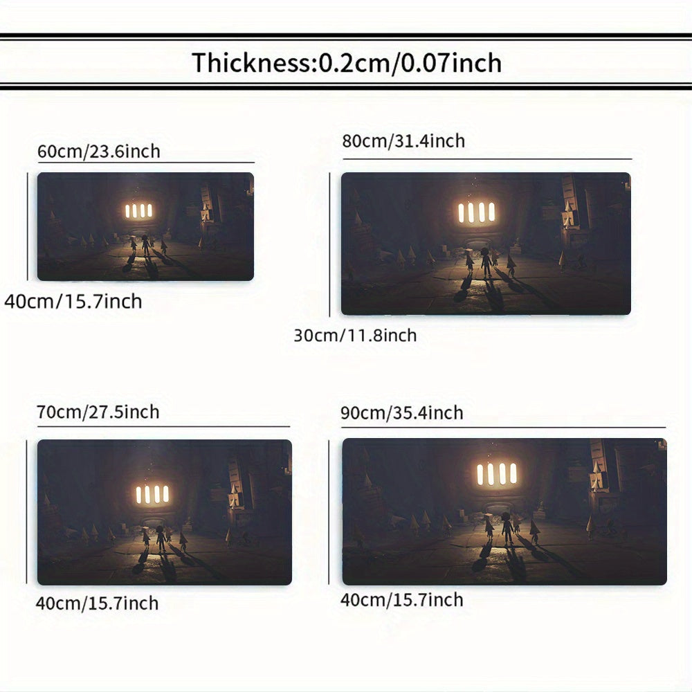 1pc Large Gaming Desk Mat & Mouse Pad with Little Nightmare Game Artwork - Eerie Night-Themed Dark Brown/Black Design, Non-Slip Rubber Base & Surface, Durable PC/Laptop Computer Keyboard Mat for Gamers,, Perfect Holiday Gift
