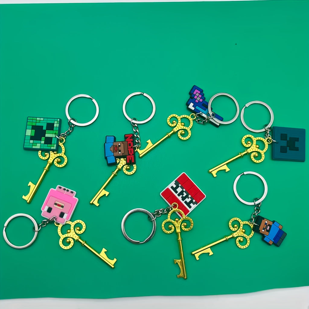 10pcs MINECRAFT Keychains with Openers - Official Minecraft-Themed Keys with Creeper, Sheep, Diamonds, TNT, Golden Tools - Durable PVC & Stainless Steel - Birthday, Christmas, Halloween, Holiday Gifts, Pixel Art Design, Decor
