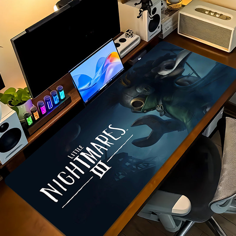 Little Nightmares Officially Inspired Gaming Desk Mat with Glowing Eyes & Iconic Characters - Dark Blue & Purple Themed Keyboard & Mouse Pad for PC, Computer, Office - Durable Surface for Fans, Little Nightmares II Design
