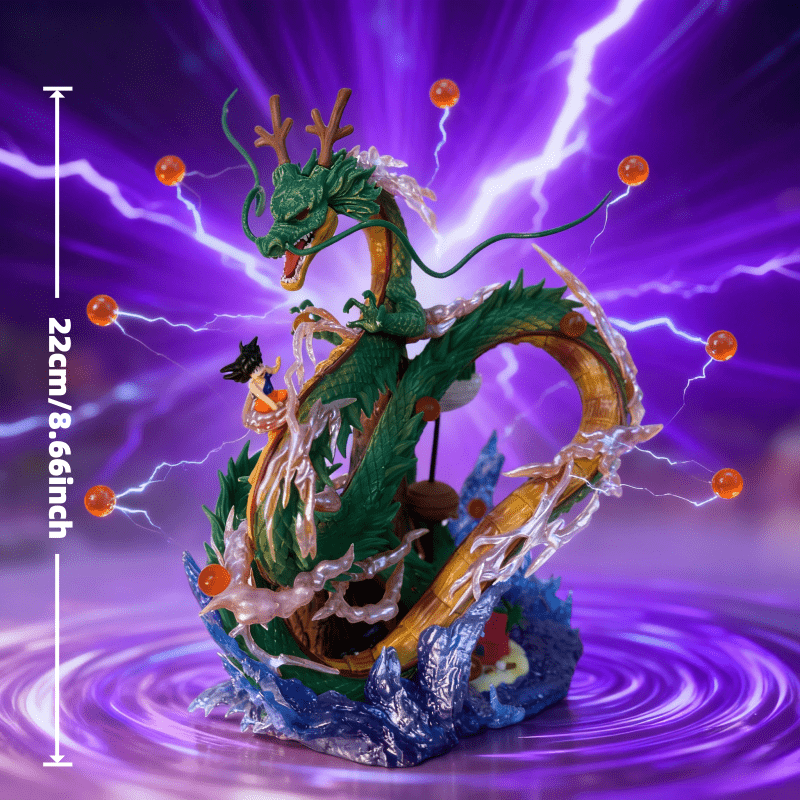 Anime Dragon Model with Blue Sea Wave Base & Red Cottage - Dynamic Pose, Vibrant Colors, Detailed Design for Car Interior, Desktop Decor, Christmas, Halloween