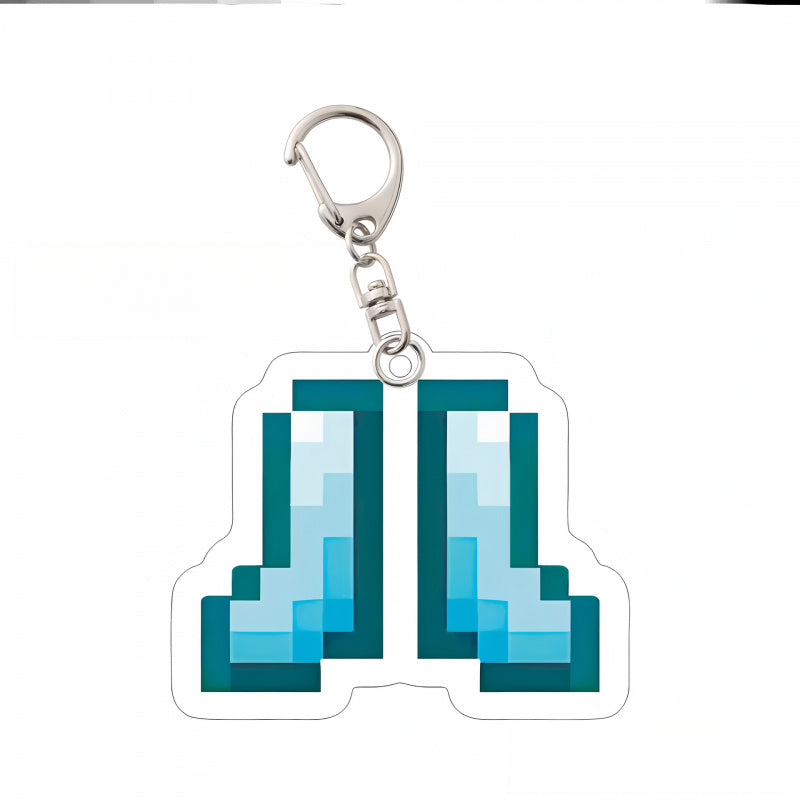 7pcs block-based game Diamond Armor Set - Complete Collectible Acrylic Keychain & Accessory Kit with Diamond Sword, Pickaxe, Bow, Chest Plate, Helmet, Pants & Boots Charms - Durable PP for,, Gamers (/Holiday Gift