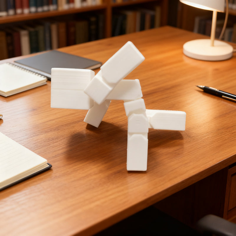 1pc White Cube Doll Ornament - Movable Joint Design, Simple Shape, Desktop Office Decor, Perfect Gift for Home & Office, No Electricity Needed, Durable Plastic, Office Decor Item | Minimalist Design | Durable Plastic, Office