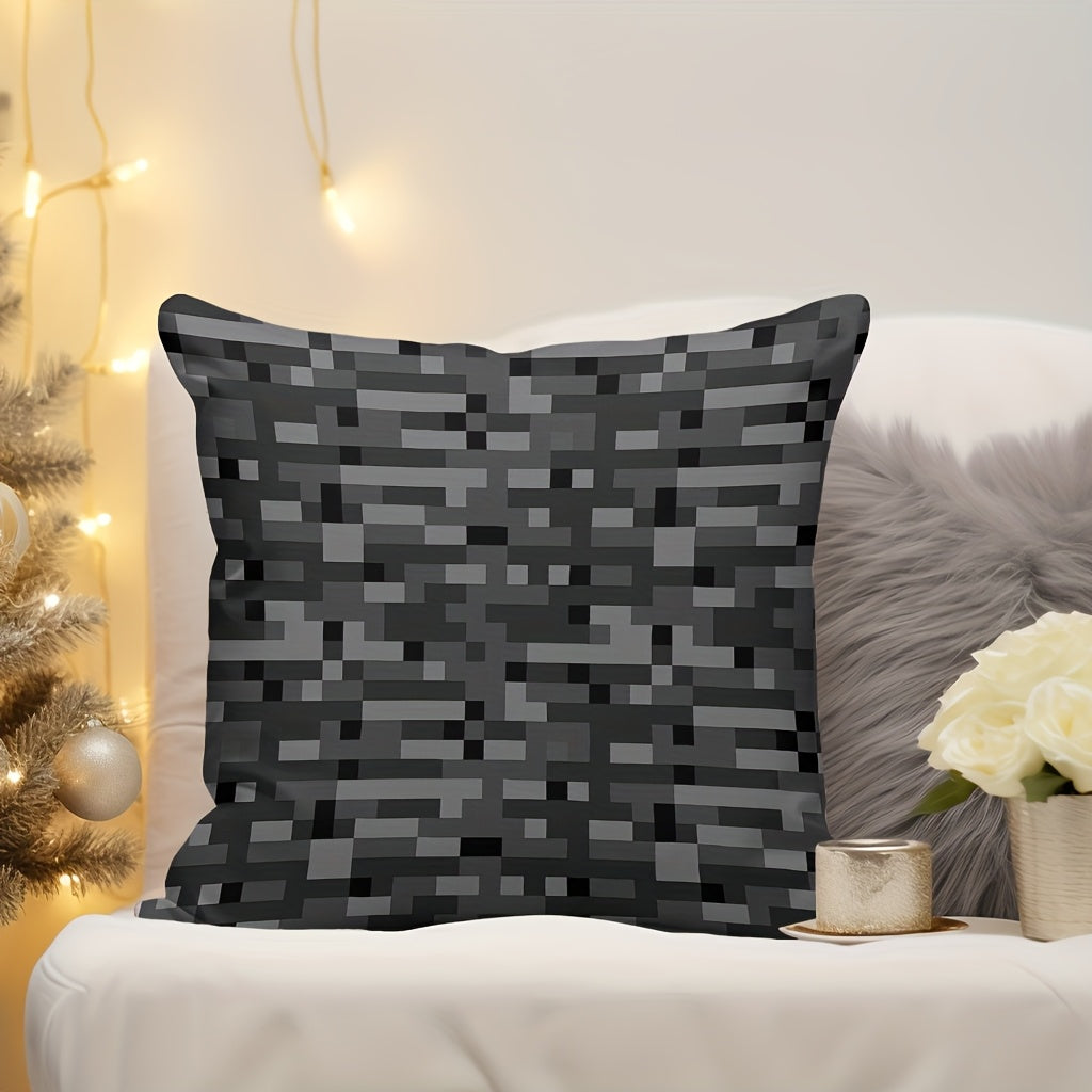 1pc MINECRAFT-Themed Pixel Art Printed Pillowcase - Soft Microfiber Sofa Cushion Cover with Zipper Closure, Machine Washable, Double-Sided Printed Design for Living Room, Bedroom & Gaming Decor, Bedroom Accessory | Modern Pil