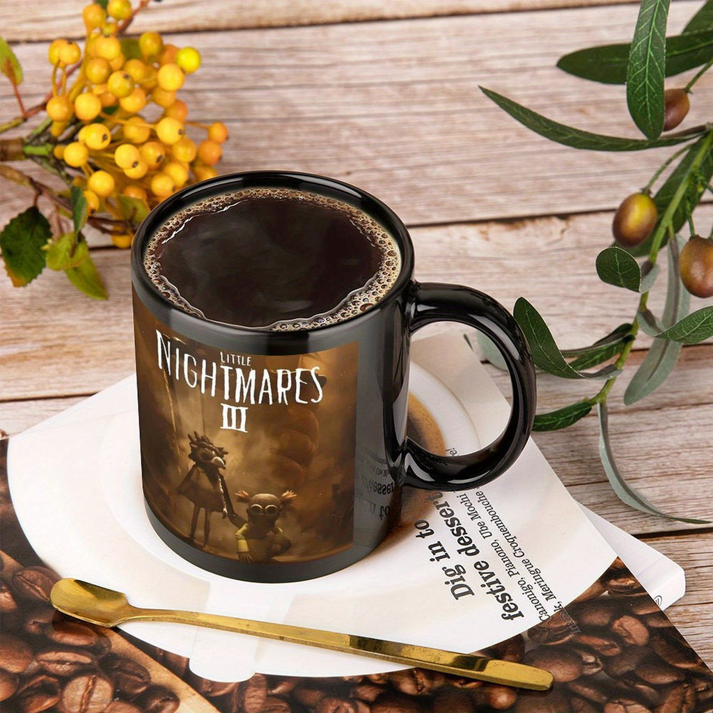 1pc Ceramic Coffee Mug 11oz - Double-Sided Print with "Little Nightmares III" Design, Reusable, Hand Wash Only, Ideal for Office, Home, Christmas, Valentine'S Day, Birthday Gifts, Outdoor Camping, Camping Coffee Mug | Playful