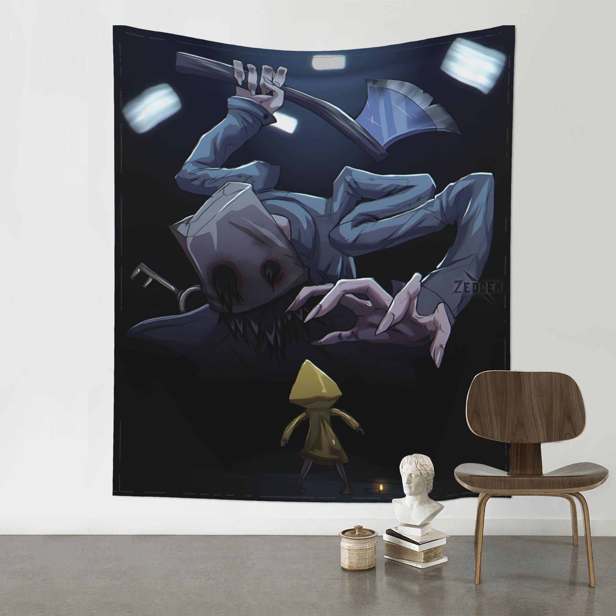 Little Nightmares II Vertical Tapestry - Gothic Horror Wall Hanging Decor with Little Nightmares Characters, Soft Peach Light Fabric Poster for Bedroom