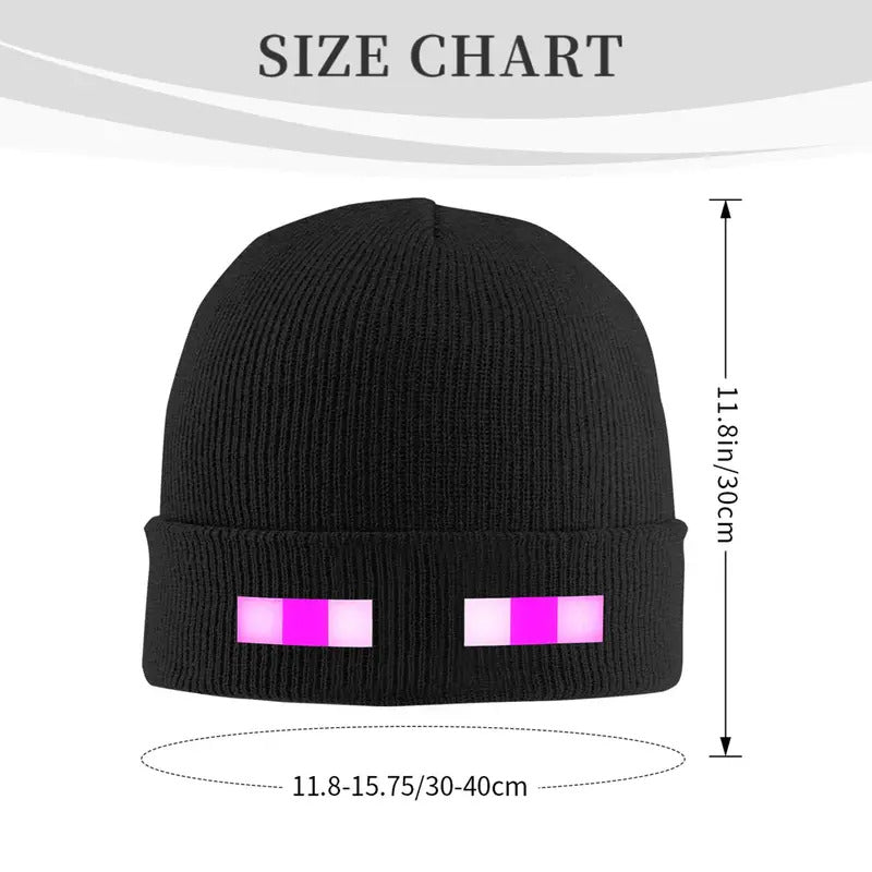 Enderman Eyes Game Knitted Hat Women's Men's Skullies Beanies Winter Hat Acrylic Cartoon Casual Melon Cap, Seasonal Hat, Cold Weather Cap, Playful Beanie, Skullies Design, Knitted Fabric, Unisex Beanie, Anime Fans, Streetwear