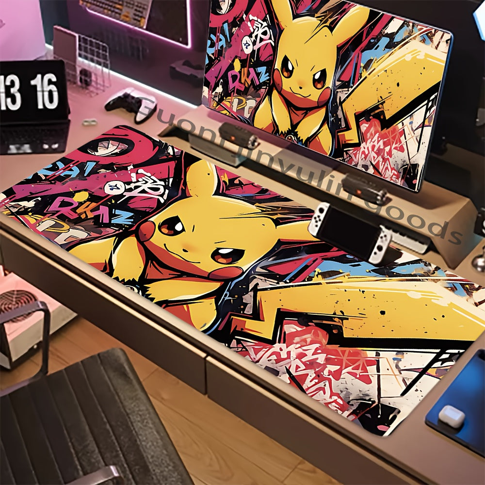 1pc Popular Anime P-Pikai Cute Cartoon Large Mouse Pad, High-Definition Printed Desk Mat, XXL Cute Keyboard Pad, 30x60/30x80/40x90cm, Stylish Artistic Design Desktop Decor, Suitable for PC Computer Accessories Gift, Diavoliko