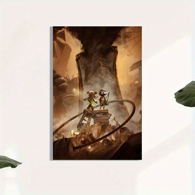 1pc Little Nightmares Game Canvas Wall Art Poster - Glowing-Eye Characters & Dark Horror-Themed Room Decor - Wrapped Canvas Framed Print with Hook Hanging - Official Game Poster for Gaming Room, Teen Bedroom - Perfect Gift fo