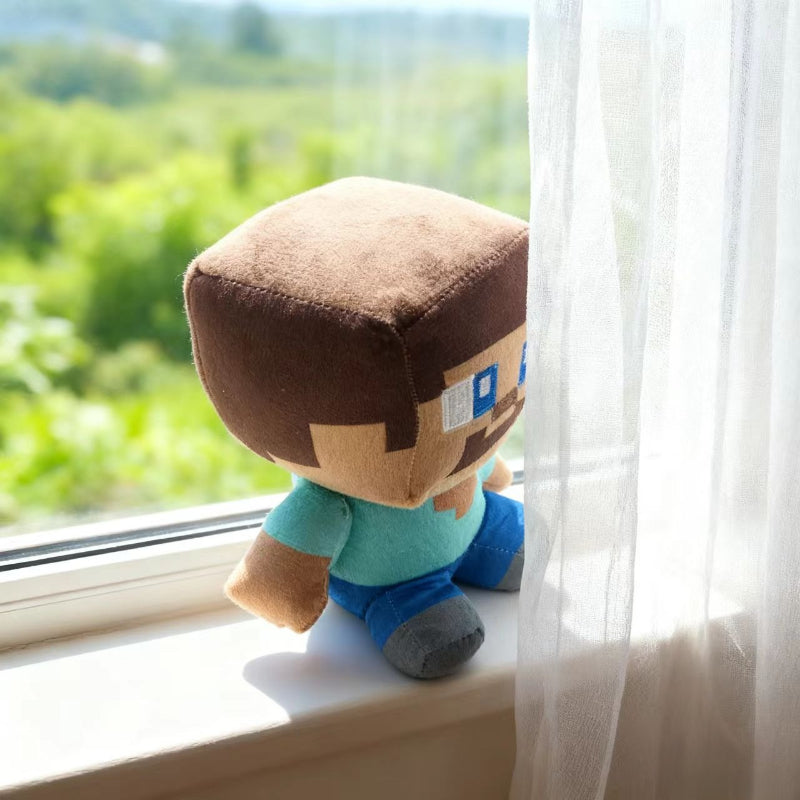 World Game Style Sitting Blue for Man Pixel Plush Doll Merchandise, Suitable as Birthday Gift, Holiday Gift, Ideal Companion Doll for Children, Holiday Present Idea, Video Game Merchandise, Sitting Blue Figure, Sitting Pose D
