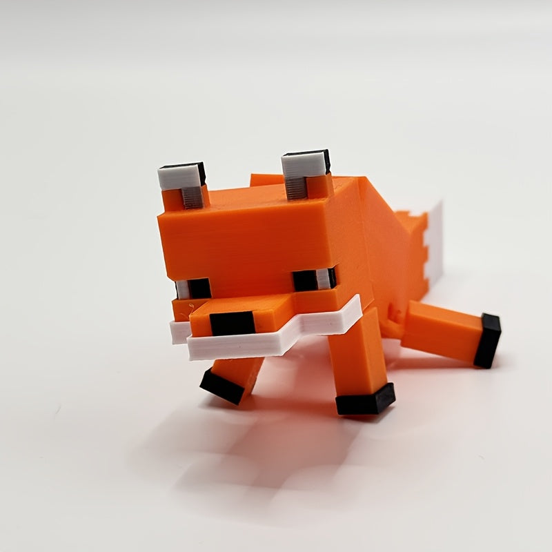 3D Printed Fox Statue - Orange & White Pixel Art Design with Movable Joints, Durable Plastic Christmas Home Decor & Creative Holiday Gift, Lively Dynamic Poses, Detailed Texture, Fox Decor, Festive Decoration, Playful Design,