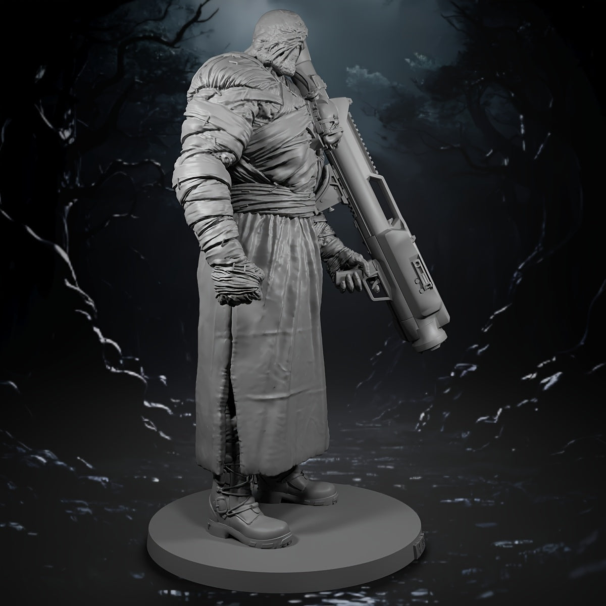 Nemesis Evil A Faceless Monster Warrior Holding Heavy Gun Resin Fantasy Figure - Handcrafted Miniature for Tabletop RPGs, Christmas & Holiday Gifts, Detailed Armor & Weapon Design, Dynamic Pose Display, Highquality Craftsmans