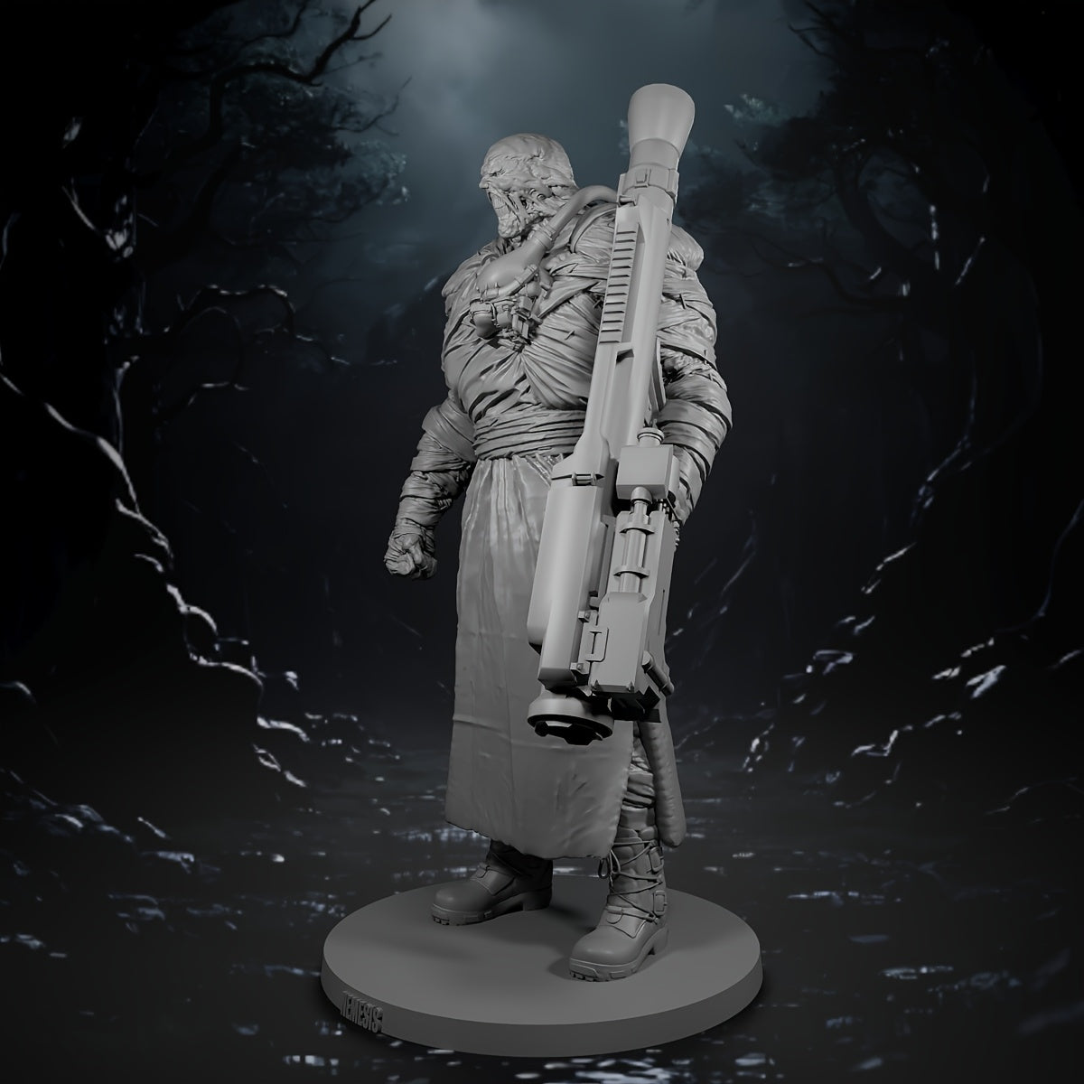 Nemesis Evil A Faceless Monster Warrior Holding Heavy Gun Resin Fantasy Figure - Handcrafted Miniature for Tabletop RPGs, Christmas & Holiday Gifts, Detailed Armor & Weapon Design, Dynamic Pose Display, Highquality Craftsmans