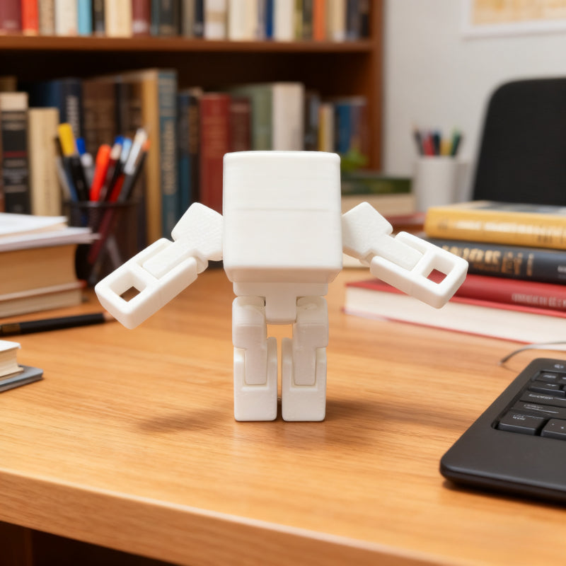 1pc White Cube Doll Ornament - Movable Joint Design, Simple Shape, Desktop Office Decor, Perfect Gift for Home & Office, No Electricity Needed, Durable Plastic, Office Decor Item | Minimalist Design | Durable Plastic, Office