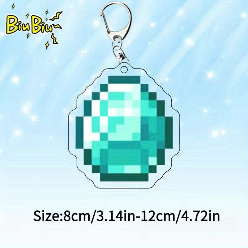 7pcs block-based game Diamond Armor Set - Complete Collectible Acrylic Keychain & Accessory Kit with Diamond Sword, Pickaxe, Bow, Chest Plate, Helmet, Pants & Boots Charms - Durable PP for,, Gamers (/Holiday Gift