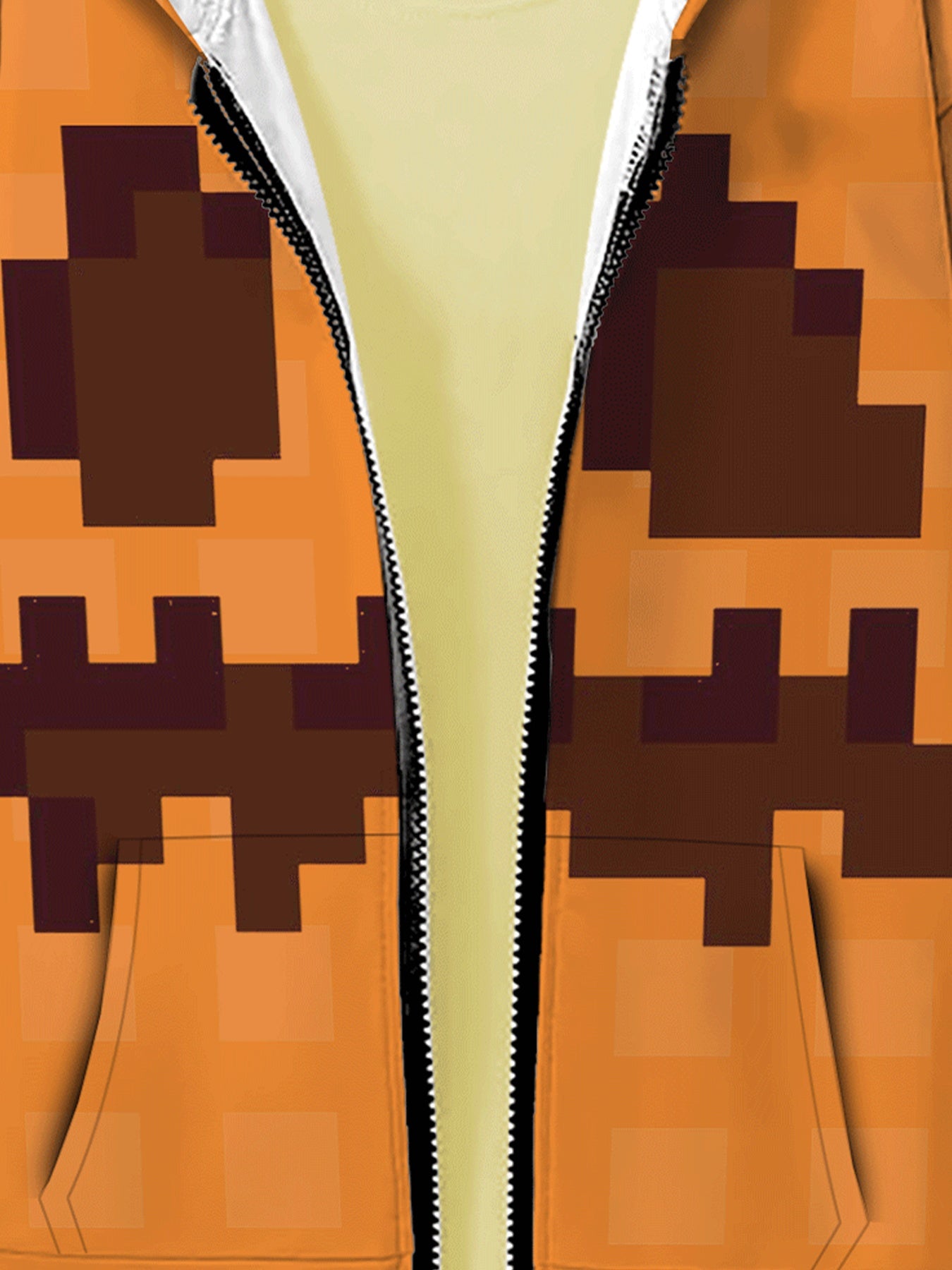 Boys' Halloween Pixel Pumpkin Hooded Zip-Up Sweatshirt - Cozy Orange Jacket with Black Zigzag Design, Casual Long Sleeve Outerwear for Fall/Winter, Perfect for Outdoor Play & Daily Wear, Halloween, Playful Design, Comfortable