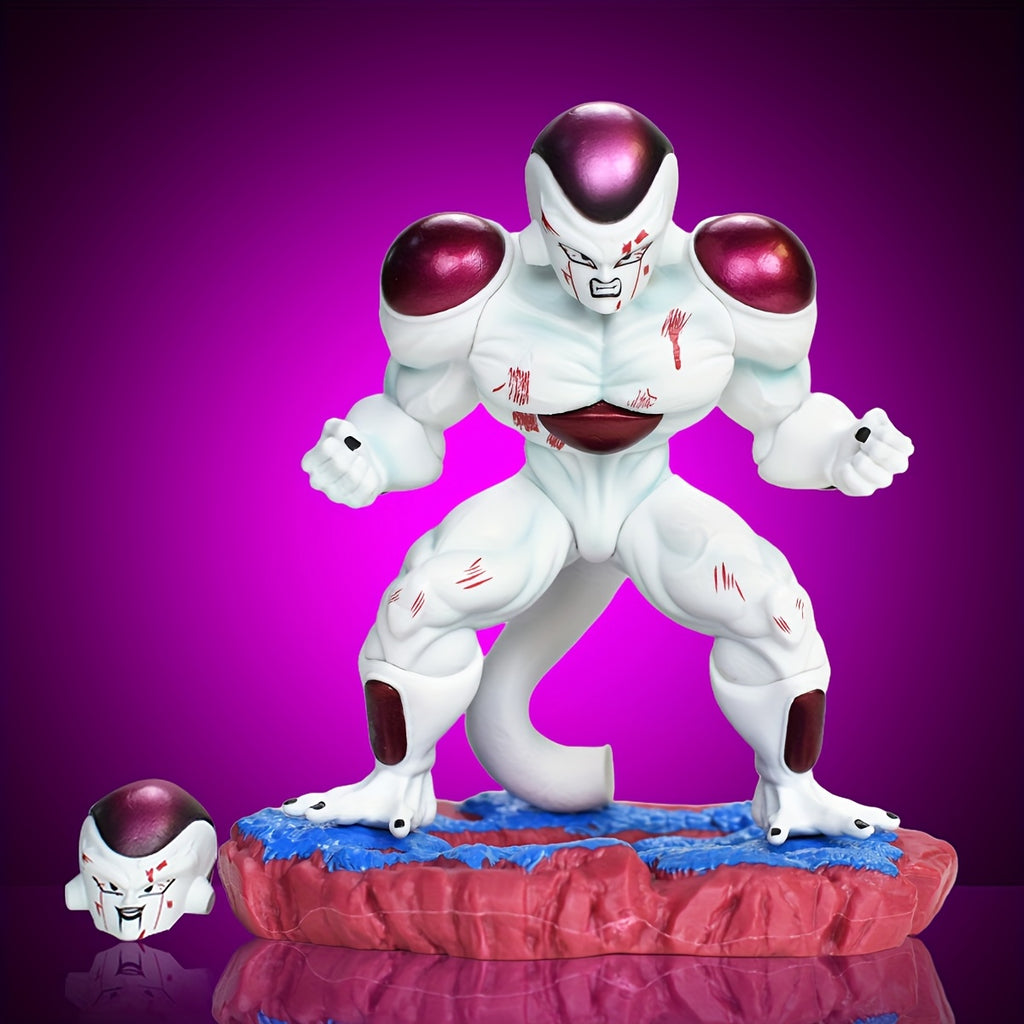 Dragon Ball Universe Emperor Max Level Power, Battle-Damaged Half-Crouching Pose with Evil Smile, Interchangeable Battle-Damaged Double-Headed Statue, with Namekian Effect Base, Perfect for Holiday Gifts, Home Decor, a Must-H