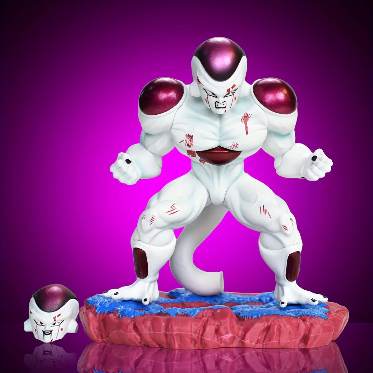Dragon Ball Universe Emperor Max Level Power, Battle-Damaged Half-Crouching Pose with Evil Smile, Interchangeable Battle-Damaged Double-Headed Statue, with Namekian Effect Base, Perfect for Holiday Gifts, Home Decor, a Must-H