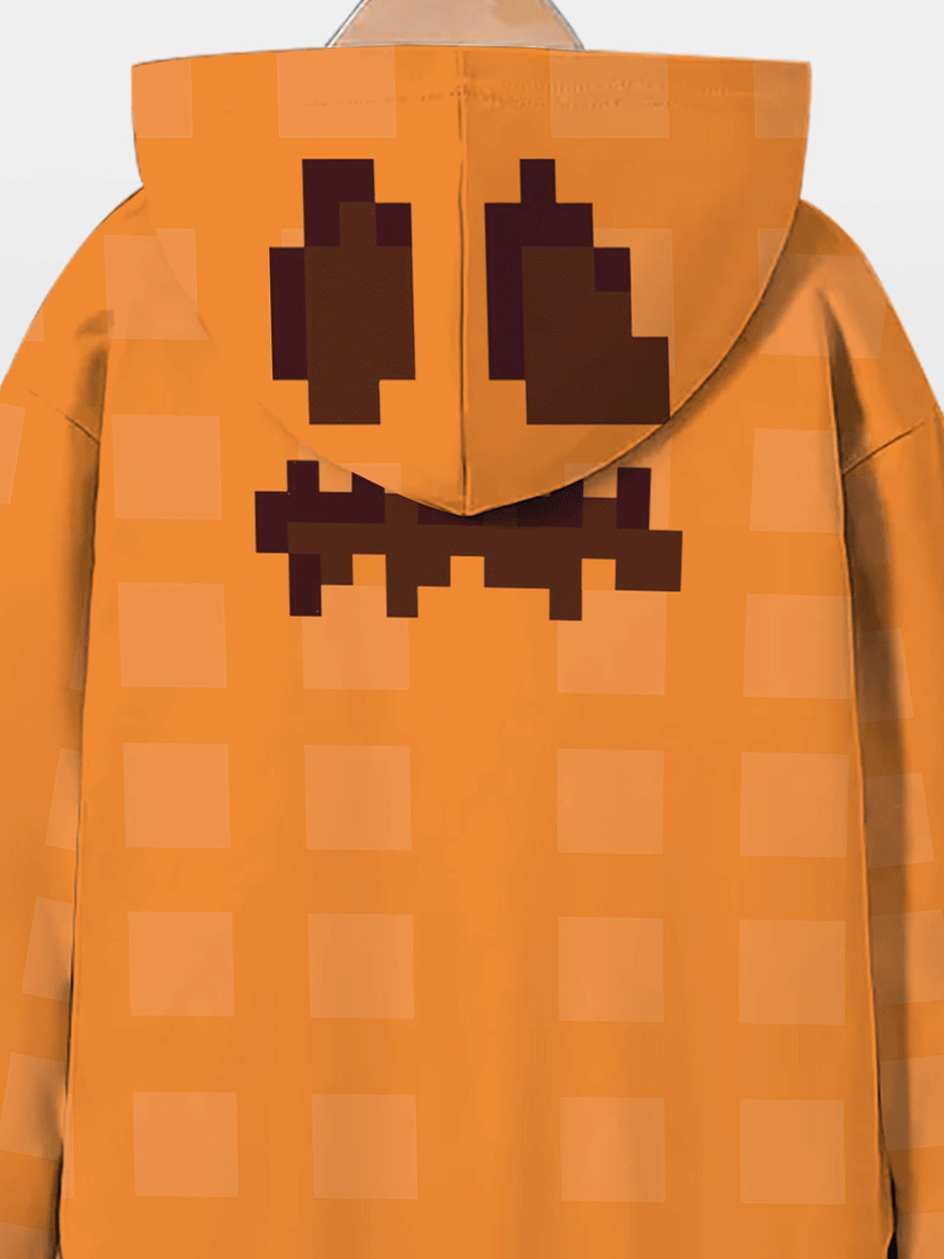 Boys' Halloween Pixel Pumpkin Hooded Zip-Up Sweatshirt - Cozy Orange Jacket with Black Zigzag Design, Casual Long Sleeve Outerwear for Fall/Winter, Perfect for Outdoor Play & Daily Wear, Halloween, Playful Design, Comfortable