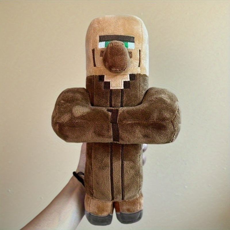 29.97cm Tall Pixel Art Plush Doll - Brown & Black Pixelated Character with Green Eyes, Soft Stuffed Animal Toy for Home Decor, Perfect Gift for Birthdays, Easter, Christmas, Halloween, Stuffed Plushies, Best for Christmas