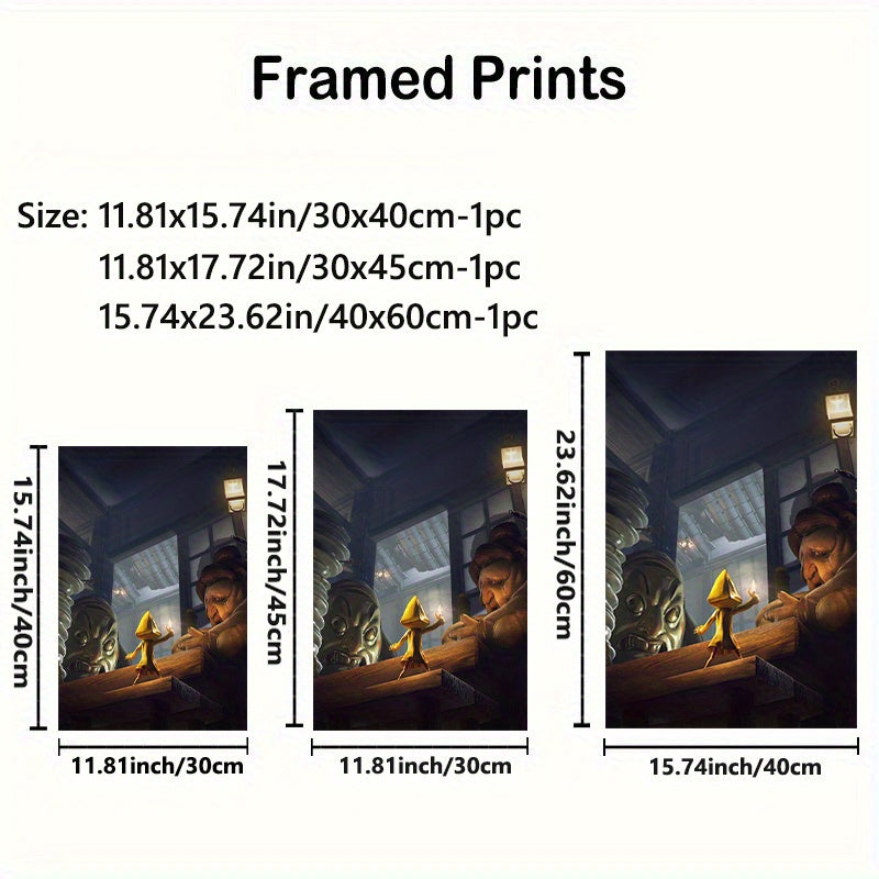 1pc Little Nightmares Complete Game Canvas Wall Art - Gothic Horror Gaming Decor with Hook Hanging Frame - Canvas Print for Gaming Room, Living Room, Office - Perfect Gift for Little Nightmares Fans - Eerie Atmosphere Poster,